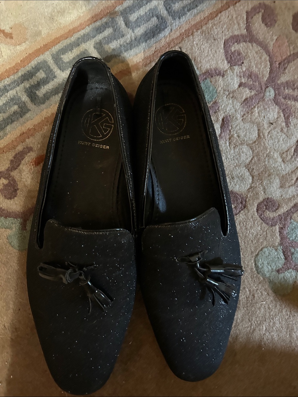 Kurt Geiger Black Glitter Tassel Slip-On Loafers